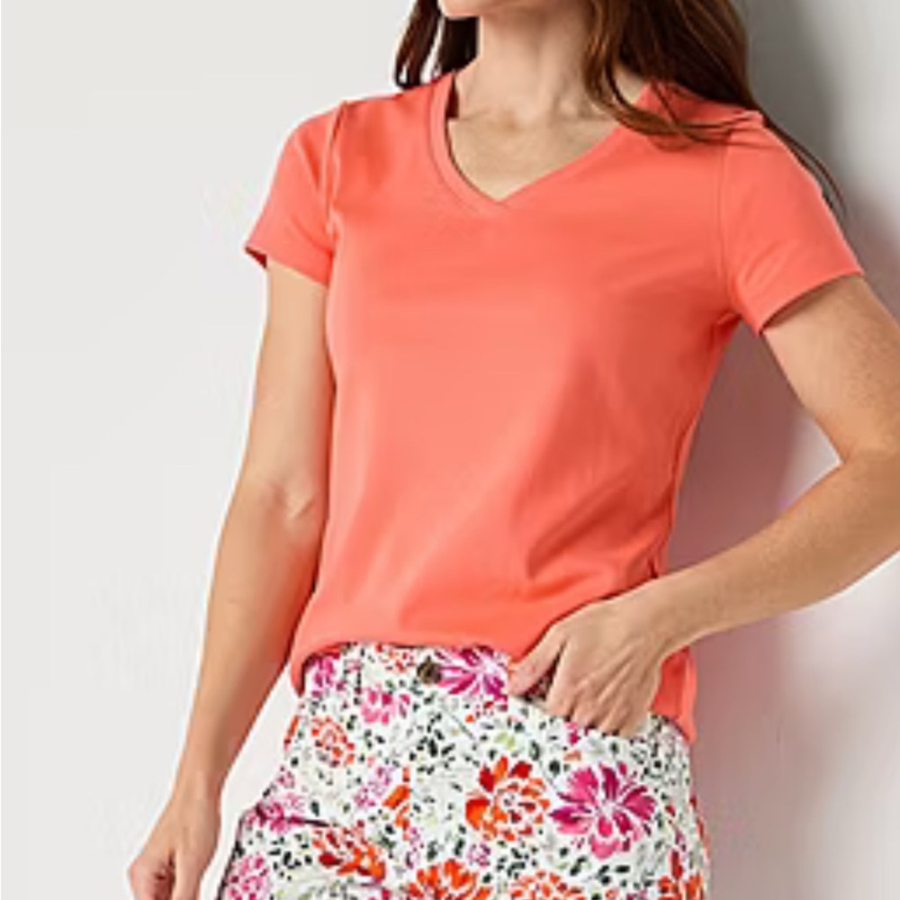 St. John's Bay Womens 5" Mid Rise Chino Short Watercolor Floral Size 12